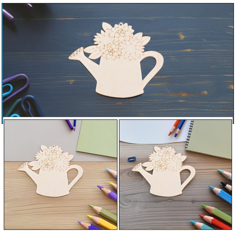 2 Sets Unfinished Wood Crafts: Diy Unpainted Wood Flower Cutouts Watering Can Ornament - Blank Pieces For Spring Crafts Home Decor Painting Projects - Image 4