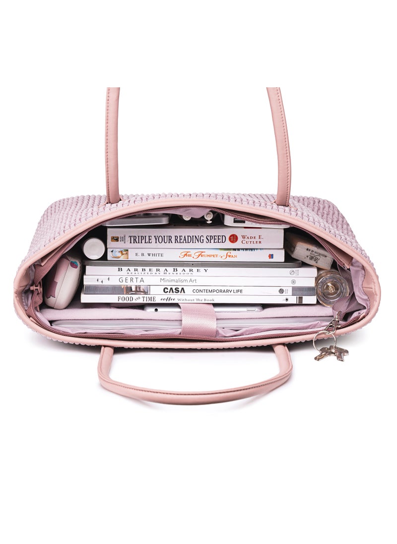 شانتريا - Premium Lightweight Tote Bag for Women Water Resistant Multifunctional Hand Bag with Separate Laptop and Tablet Compartment, CB00800-PINK - Image 1
