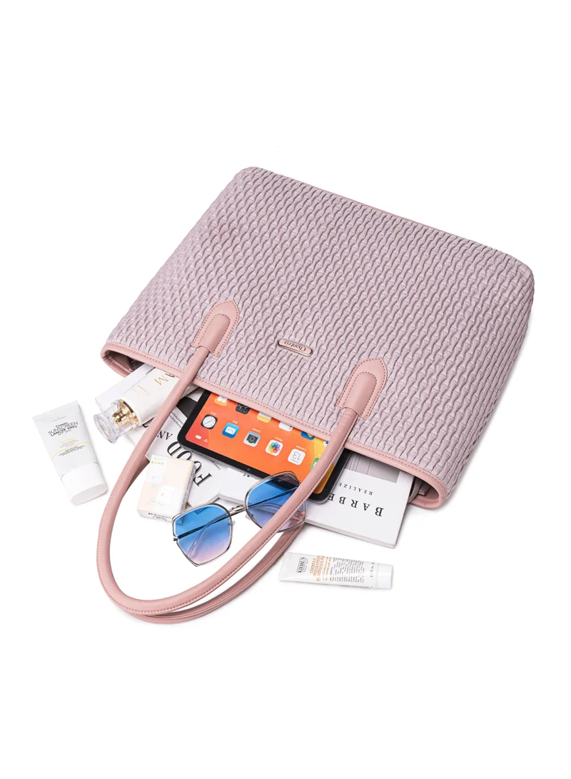 Chantria Pink Premium Lightweight Tote Bag for Women Water Resistant Multifunctional Hand Bag with Separate Laptop and Tablet Compartment, CB00800-PINK  | Best Price UAE