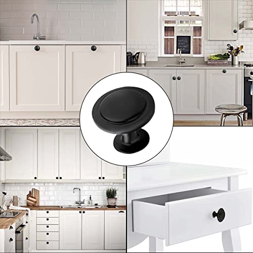 yuntop 12 Pack Black Round Cabinet Hardware Knobs 1.18 Inch Flat Pulls Knob with Screws for Kitchen Drawer Dresser Cupboard Door Handles Matte Cabinets Pull Bathroom Drawers Handle Modern Pulls Handles - Image 2
