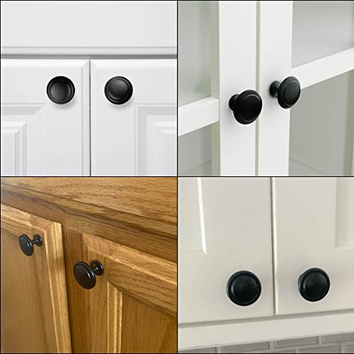 yuntop 12 Pack Black Round Cabinet Hardware Knobs 1.18 Inch Flat Pulls Knob with Screws for Kitchen Drawer Dresser Cupboard Door Handles Matte Cabinets Pull Bathroom Drawers Handle Modern Pulls Handles - Image 3