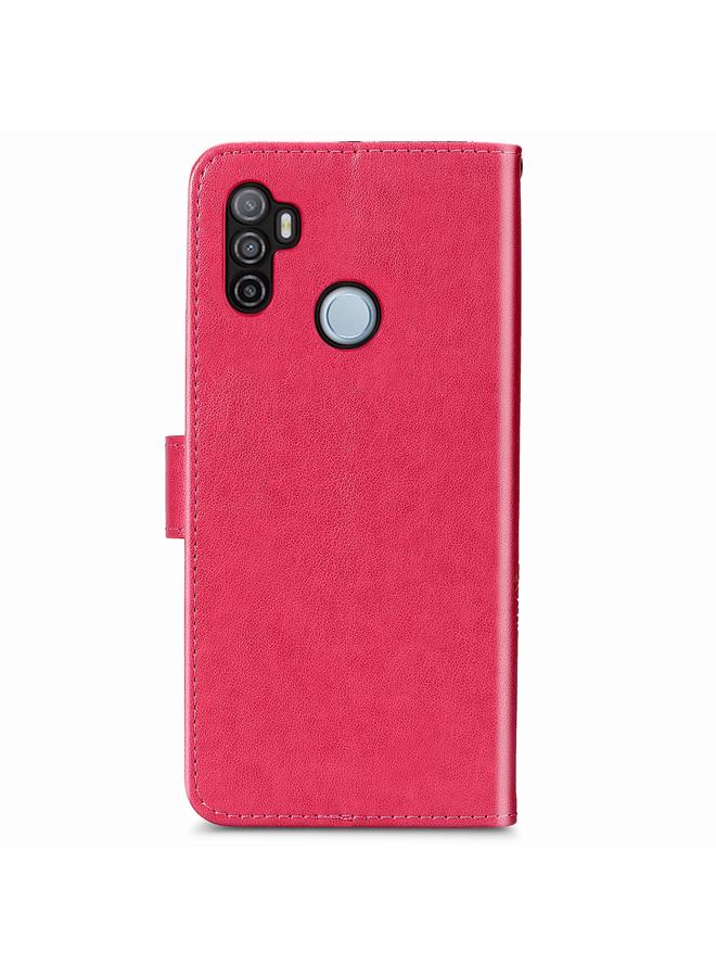 اس-توب جراب لهاتف Oppo A53 2020، جراب جلدي لحماية الهاتف المحمول مزود بمشبك منقوش بأربع أوراق مع حبل وفتحة للبطاقات ومحفظة ووظيفة قوس - Image 3