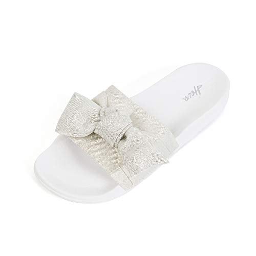 FUNKYMONKEY Women's Slides Sandals Bowknot Beach Casual Comfort Slippers (7 M US, White) - Image 1