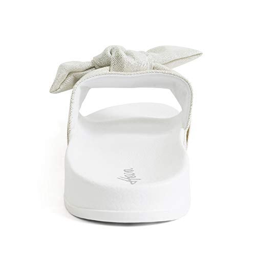 FUNKYMONKEY Women's Slides Sandals Bowknot Beach Casual Comfort Slippers (7 M US, White) - Image 4