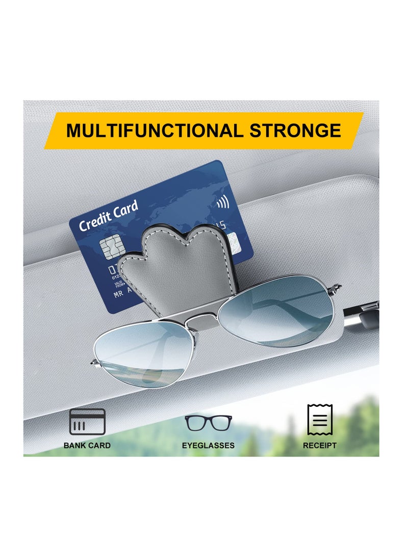 SOLARAE 2 Pack Magnetic Leather Sunglass Holder, Eyeglass Hanger Clip for Car Sun Visor, Ticket Card Clip Eyeglasses Mount, Car Visor Accessories, Suitable for Different Size Eyeglasses, Gray - Image 4