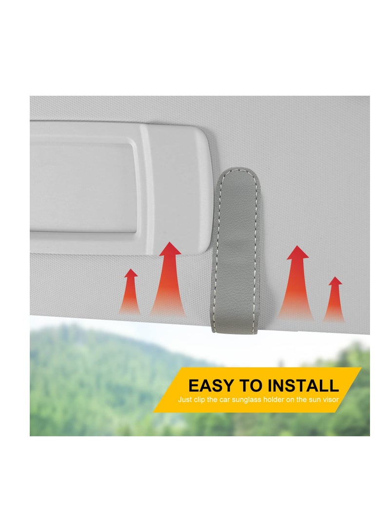 SOLARAE 2 Pack Magnetic Leather Sunglass Holder, Eyeglass Hanger Clip for Car Sun Visor, Ticket Card Clip Eyeglasses Mount, Car Visor Accessories, Suitable for Different Size Eyeglasses, Gray - Image 3