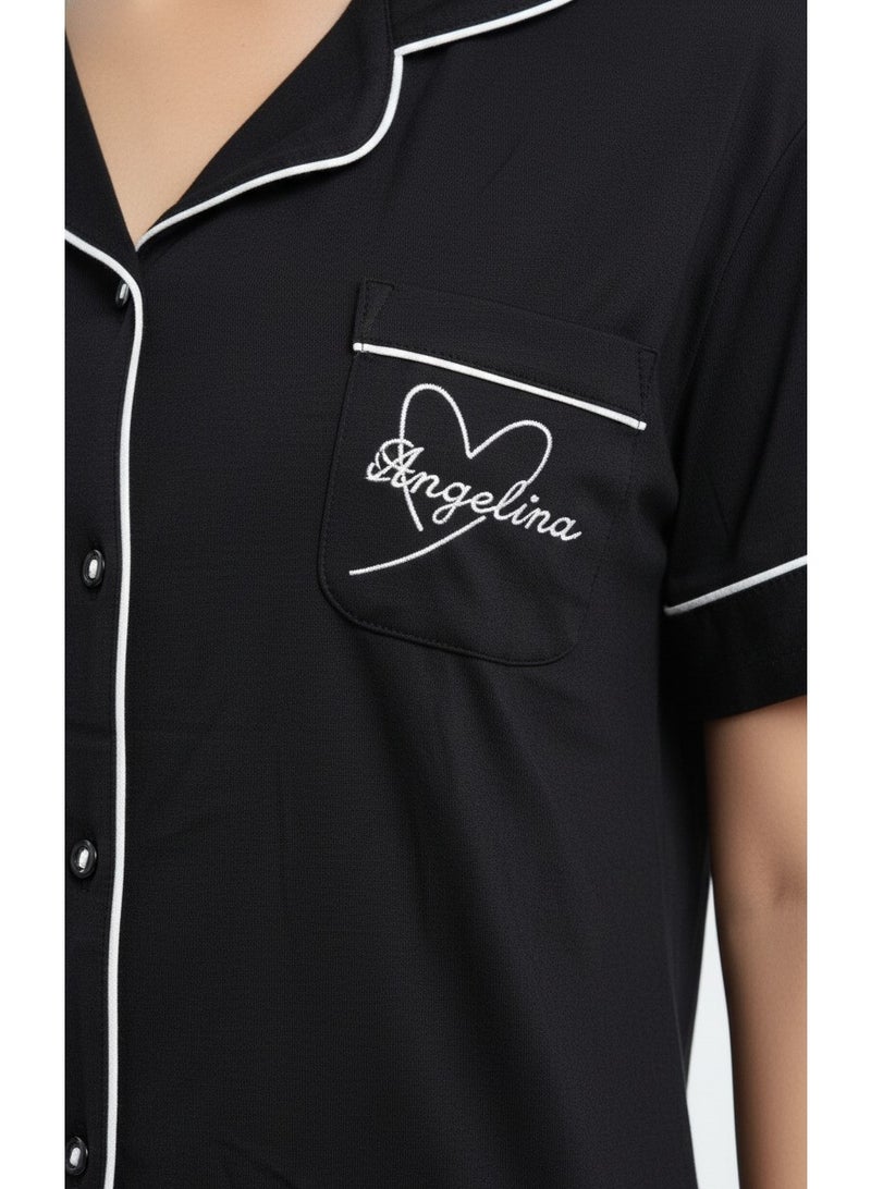 JOANNA Women Pajama Set JOANNA Soft Breathable Nightwear Sleepwear Loungewear Short Sleeve Button Down Top & Full Length Pants Comfortable Relaxed Fit Black - Image 4