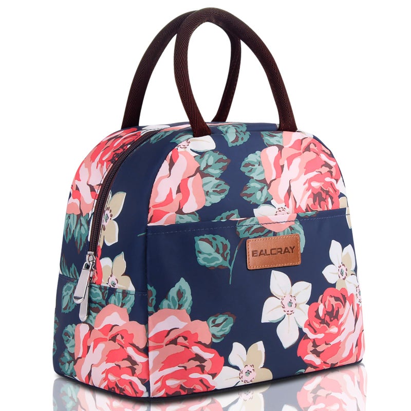 BALORAY Lunch Bag for Women Men Cute Reusable Insulated Lunch Box Large Capacity Lunch Tote Bag for Work, Picnic or Travel(Blue With Big Flower) - Image 1