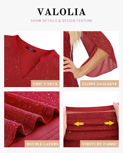 VALOLIA Sparkly Tops for Women, Womens Christmas Tops Dressy Casual Party Shirts For Women Plus Size Flattering Cute Layered Tunic Tops for Women Loose Fit Sparkly Red XX-Large - Image 4