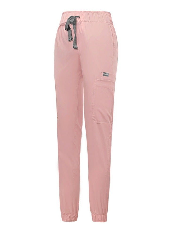 Loquat Medical Uniform Scrubs Pants Unisex Elastic Waist Jogger Pants Workwear Pink - Image 1