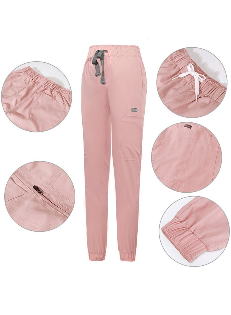 Loquat Medical Uniform Scrubs Pants Unisex Elastic Waist Jogger Pants Workwear Pink - Image 2