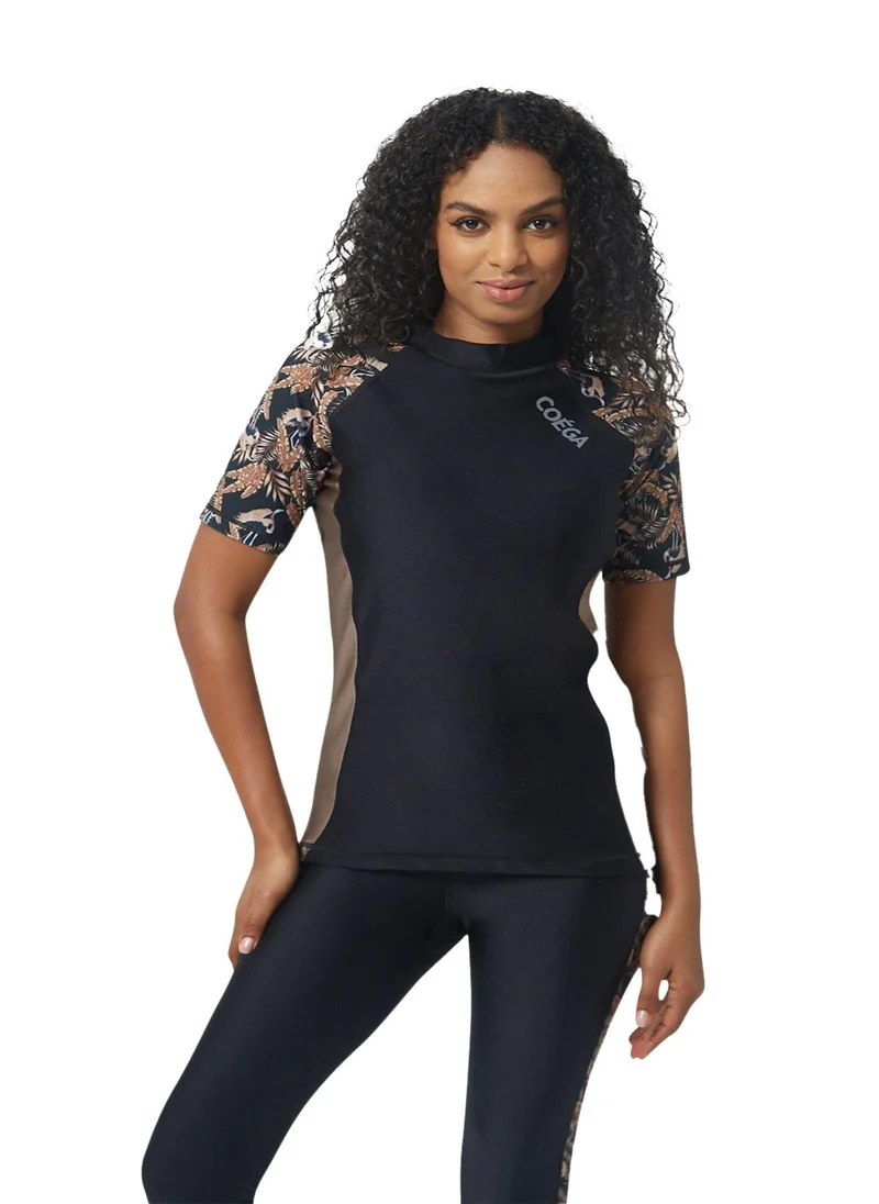 كويجا صن وير COEGA Ladies Rashguard Short Sleeve - Nero Golden Flamingo