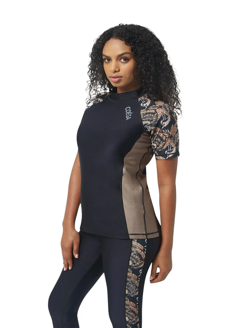 COEGA SUNWEAR COEGA Ladies Rashguard Short Sleeve - Nero Golden Flamingo