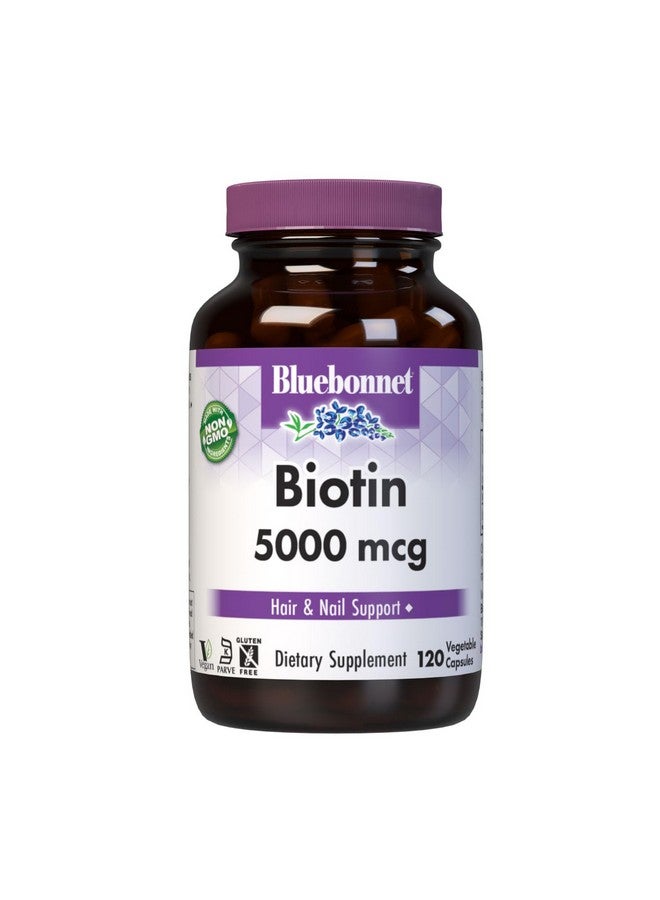 Bluebonnet Nutrition Biotin 5000 mcg, Hair & Nail Support*, Non-GMO, Vegan, Kosher Certified, Gluten-Free, Soy-Free, Dairy-Free, 120 Vegetable Capsules, 120 Servings - Image 1