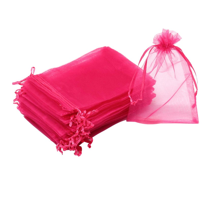 Bezall 100Pcs Organza Bags 4x6 Inch Hot Pink Small Jewelry Bag Drawstring Mesh Gift Bags Wedding Party Favor Christmas Candy Pouches