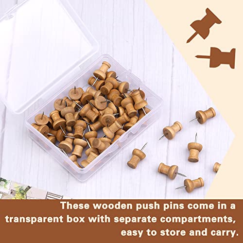 IMZAY 50 Pcs Wooden Push Pins, Decorative Thumb Tacks, Push Pins for Cork Board Head Pin Wood Map Tacks Marking Pin, Wood Thumb Tacks Decorative for Bulletin Boards Craft Projects with Storage Box, Coffee - Image 3