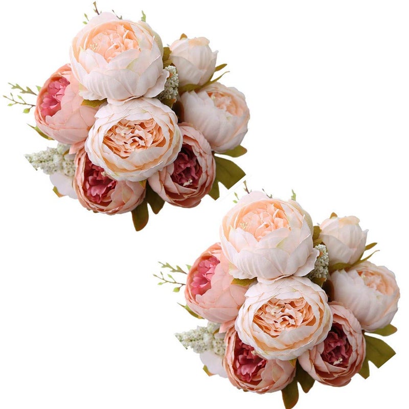 Fule 2 Pack Large Artificial Peony Silk Flower Bouquets Arrangement Wedding Centerpieces Light Pink