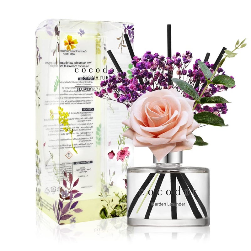 COCODOR Rose Reed Diffuser Set 67oz Garden LavenderScent Diffuser with Sticks Home Fragrance Reed Diffuser for Bathroom Shelf Decor