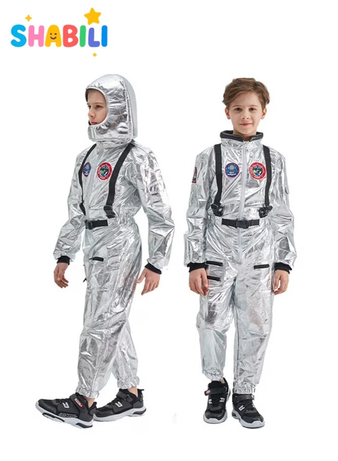 SHABILI Kids Astronaut Space Suit Costume Silver Jumpsuit with Safety Belt, Soft Polyester Spandex Fabric, Realistic Space Role Play Outfit for Boys and Girls, Perfect for School Shows, Career Day, Halloween and Birthday Parties (S/M/L/XL) - Image 4