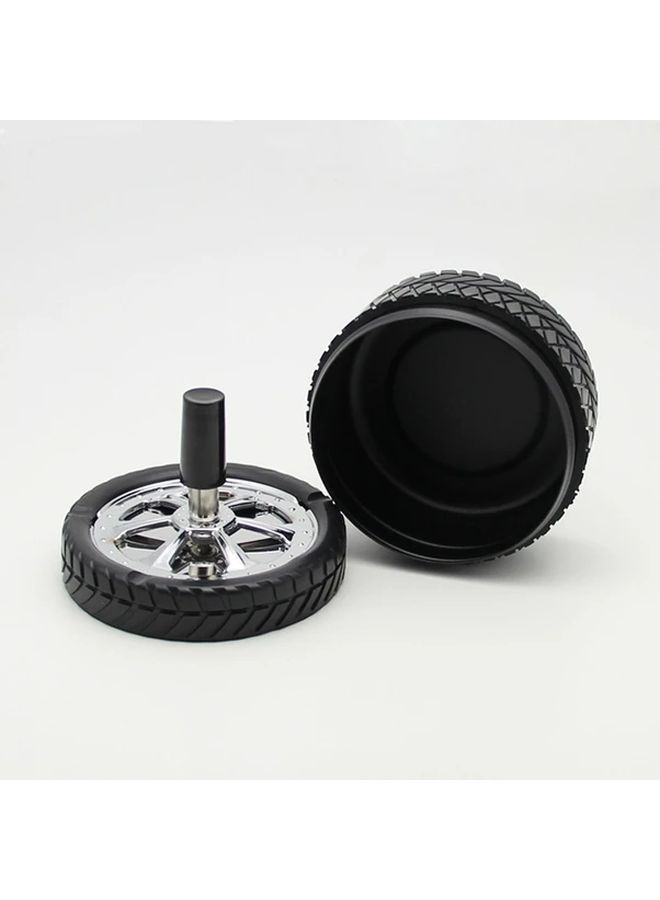 Black Windproof Rotating Ashtray with Lid Tire Design Home Decoration Smoking Accessories - Image 1