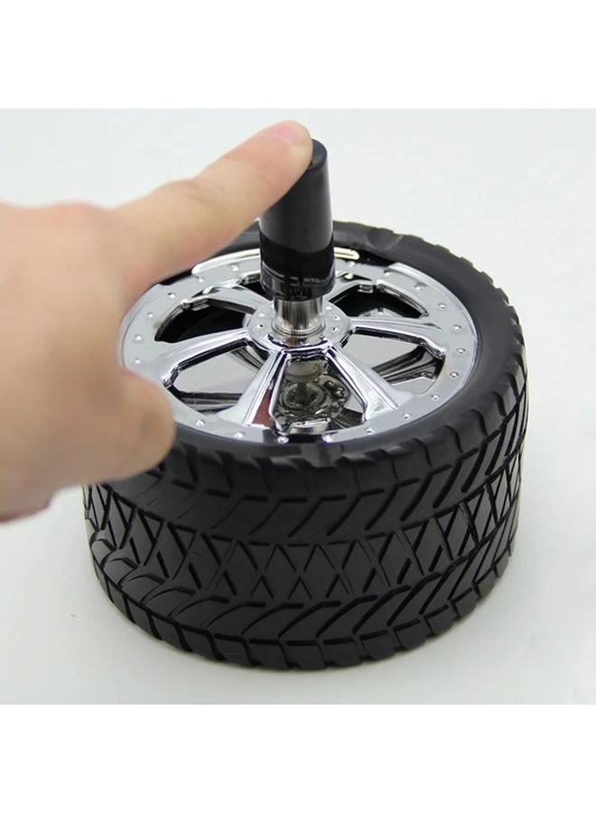 Black Windproof Rotating Ashtray with Lid Tire Design Home Decoration Smoking Accessories - Image 3