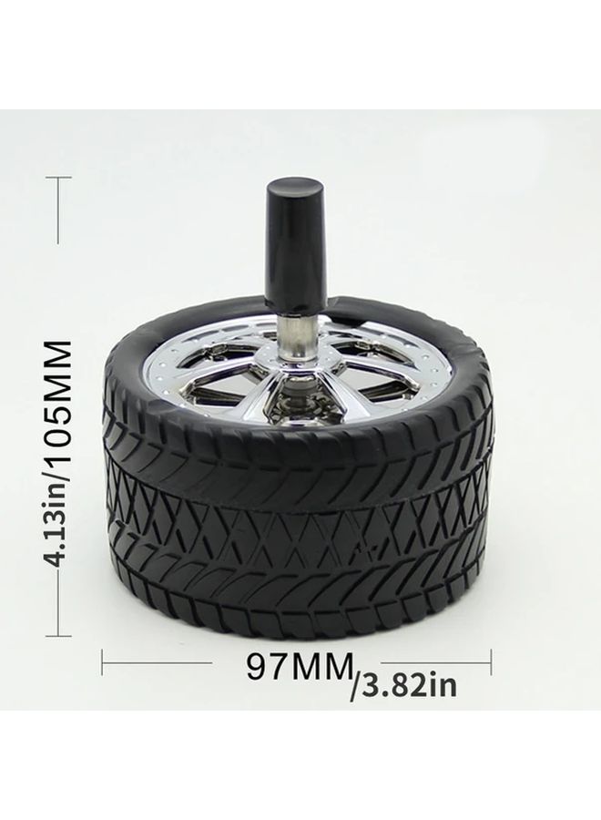 Black Windproof Rotating Ashtray with Lid Tire Design Home Decoration Smoking Accessories - Image 2