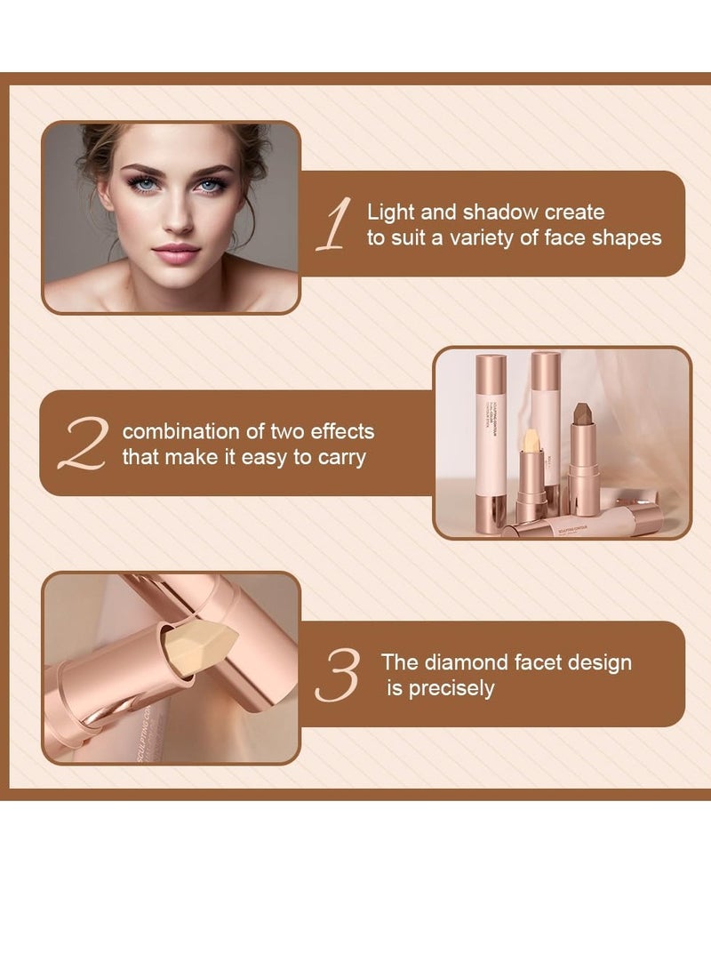 SYOSI Cream Contour Stick, Upgrade 2 In 1 Double Ends Matte Contour Stick, 1Pcs Natural Matte Cream Bronzer and Contour Stick Lasting Creamy Sculpting Double Headed Makeup Contour Stick - Image 3