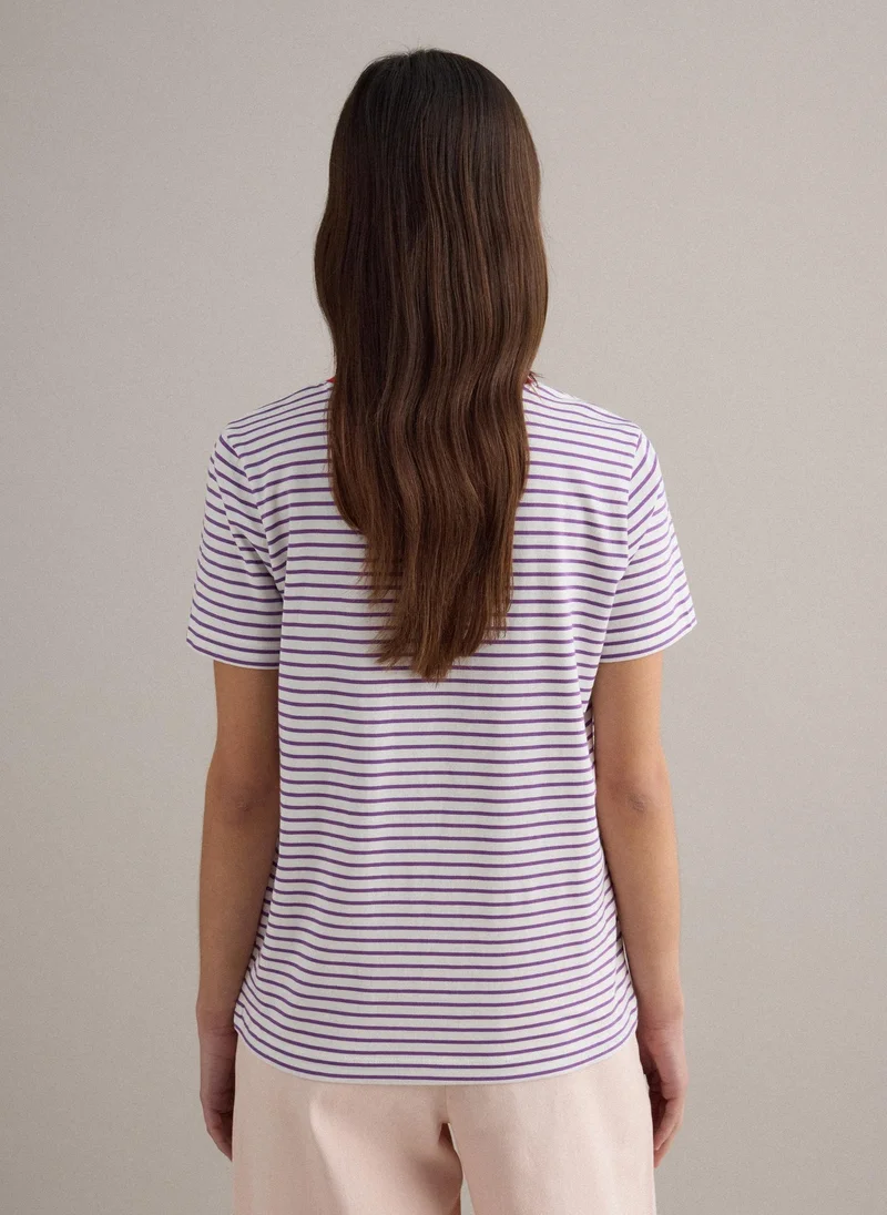 Ovs  OVS Green And White T-Shirt In Pure Cotton Regular Fit for Women | Best Price UAE