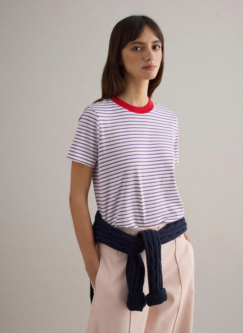 Ovs  OVS Green And White T-Shirt In Pure Cotton Regular Fit for Women | Best Price UAE