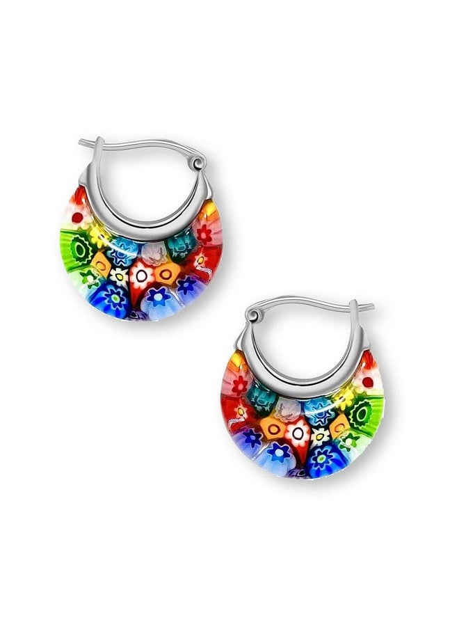 Shop LC Delivering Joy - Murano Style Glass Hoop Earrings for Women Trendy Daisy Flower Stainless Steel Dangle Fun Vibrant Colors Teacher Glass Jewelry Unique Christmas Gifts for Women Birthday Anniversary 11.6 Gms - Image 1