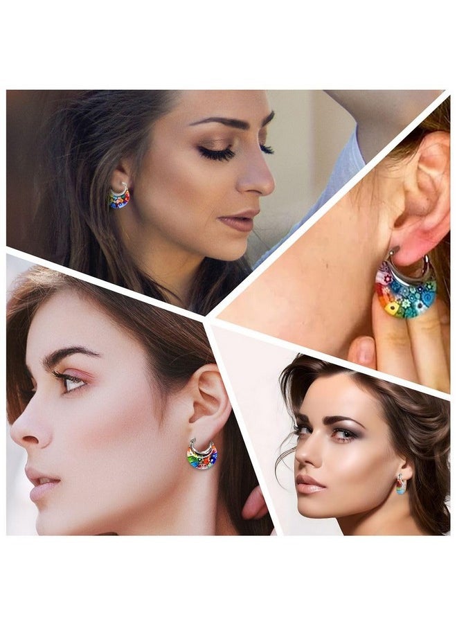 Shop LC Delivering Joy - Murano Style Glass Hoop Earrings for Women Trendy Daisy Flower Stainless Steel Dangle Fun Vibrant Colors Teacher Glass Jewelry Unique Christmas Gifts for Women Birthday Anniversary 11.6 Gms - Image 1