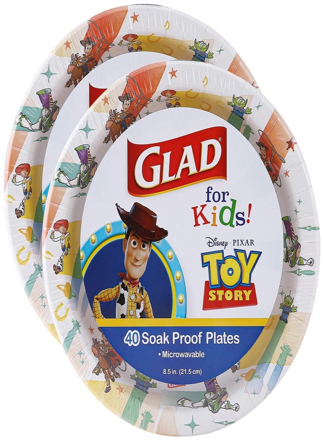 Glad for Kids Disney Pixar Toy Story Disposable Paper Plates, Light Beams - Heavy Duty, Soak Proof, Microwavable, Kid-Friendly Snack Plates for Everyday Use, 8.5 Inch, 40 Count - 2 Pack - Image 1