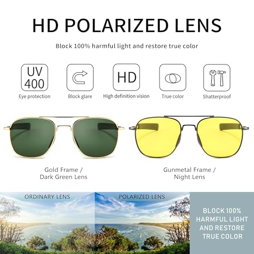SUNGAIT 2 pairs Men's Military Style Polarized Pilot Aviator Sunglasses Bayonet Temples SGT285JKML-QKYS-5 - Image 2