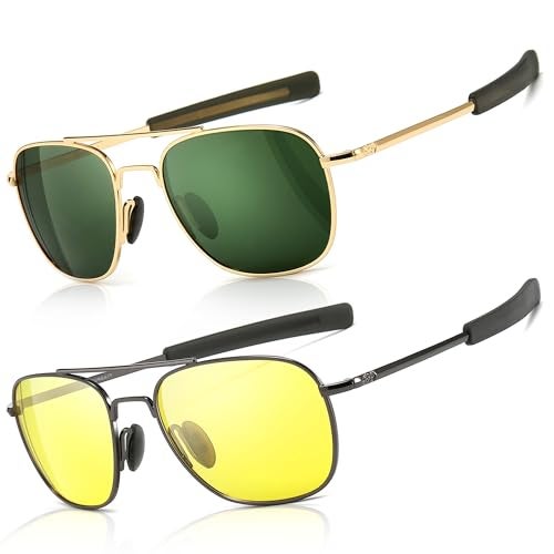 SUNGAIT 2 pairs Men's Military Style Polarized Pilot Aviator Sunglasses Bayonet Temples SGT285JKML-QKYS-5 - Image 1