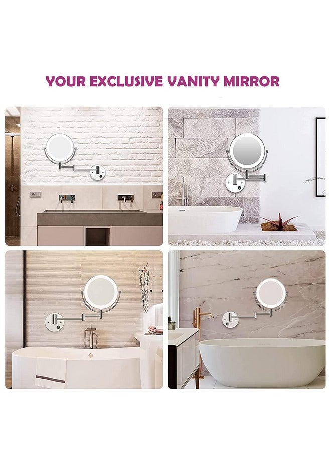 RFV1 - RFV1 Brass LED Light Extending Magnifying Make up & Shaving Mirror 8 Inch Round (with one Side 5X Magnification and Other Side Normal) (LED Mirror (Chrome)) - Image 1