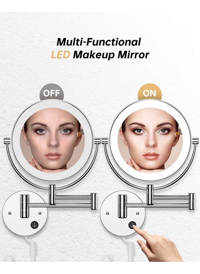 RFV1 - RFV1 Brass LED Light Extending Magnifying Make up & Shaving Mirror 8 Inch Round (with one Side 5X Magnification and Other Side Normal) (LED Mirror (Chrome)) - Image 1