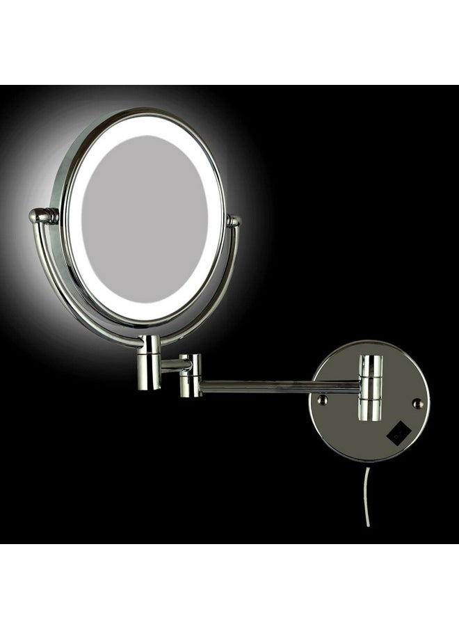 RFV1 - RFV1 Brass LED Light Extending Magnifying Make up & Shaving Mirror 8 Inch Round (with one Side 5X Magnification and Other Side Normal) (LED Mirror (Chrome)) - Image 1