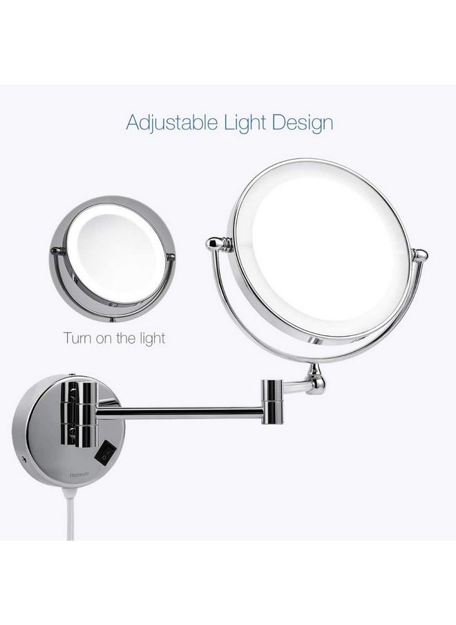 RFV1 - RFV1 Brass LED Light Extending Magnifying Make up & Shaving Mirror 8 Inch Round (with one Side 5X Magnification and Other Side Normal) (LED Mirror (Chrome)) - Image 1