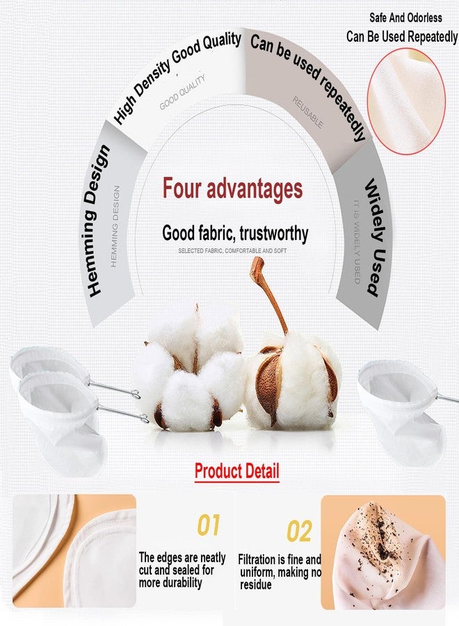 VEZE Ultra Fine Mesh Strainer Bags, Reusable 180 Mesh Steel Handle Frame for Filter NutMilk, Coffee, Milk, Butter, Juices and Fresh Cheese 【Ultra Dense-Diameter 7.48 Height 12.59】 - Image 2