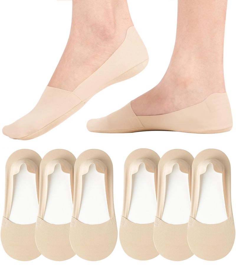 floconssy No Show Socks Womens Nylon Non Slip Low Cut Invisible Liner Footies Thin Silk Socks for Flats Loafers Lightweight 6 Pairs Nude Size 5-8 - Image 1
