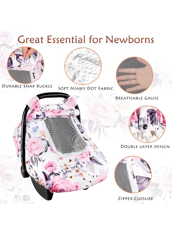 Pea Pod Floral Baby Carseat Cover Girls, Infant Car Seat Covers Canopy for Newborn with 2 Layers Windows of Breathable Mesh/Fabric, Lightweight Polyester/Minky Dot Backing, Snug Fit Most Baby Car Seat  - Image 2