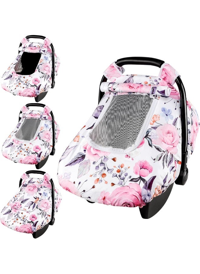 Pea Pod Floral Baby Carseat Cover Girls, Infant Car Seat Covers Canopy for Newborn with 2 Layers Windows of Breathable Mesh/Fabric, Lightweight Polyester/Minky Dot Backing, Snug Fit Most Baby Car Seat  - Image 1