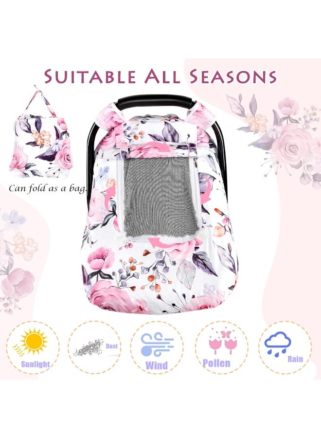 Pea Pod Floral Baby Carseat Cover Girls, Infant Car Seat Covers Canopy for Newborn with 2 Layers Windows of Breathable Mesh/Fabric, Lightweight Polyester/Minky Dot Backing, Snug Fit Most Baby Car Seat  - Image 4