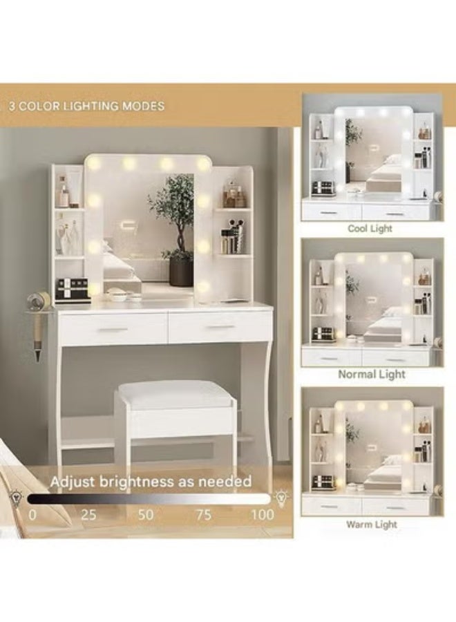 ZCM-HAPPY Multifunctional Makeup Vanity Dressing Table with LED Mirror and Chair 85 CM - Image 3