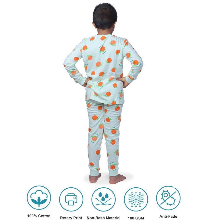 Hestia|H.Nsg.7|Kids Night Suit|Sleepwear|Night Dress Cotton|Trouser Full Sleeve Pajama Set Tshirt|Elastic Waist|Bottom Pyjama Tshirts For Boys|All Over Orange Printed|Green|2-4Yrs|Set 1,2 -4 Years - Image 5