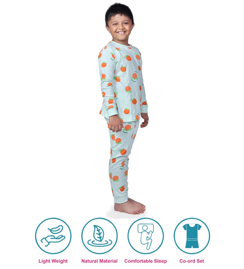 Hestia|H.Nsg.7|Kids Night Suit|Sleepwear|Night Dress Cotton|Trouser Full Sleeve Pajama Set Tshirt|Elastic Waist|Bottom Pyjama Tshirts For Boys|All Over Orange Printed|Green|2-4Yrs|Set 1,2 -4 Years - Image 3