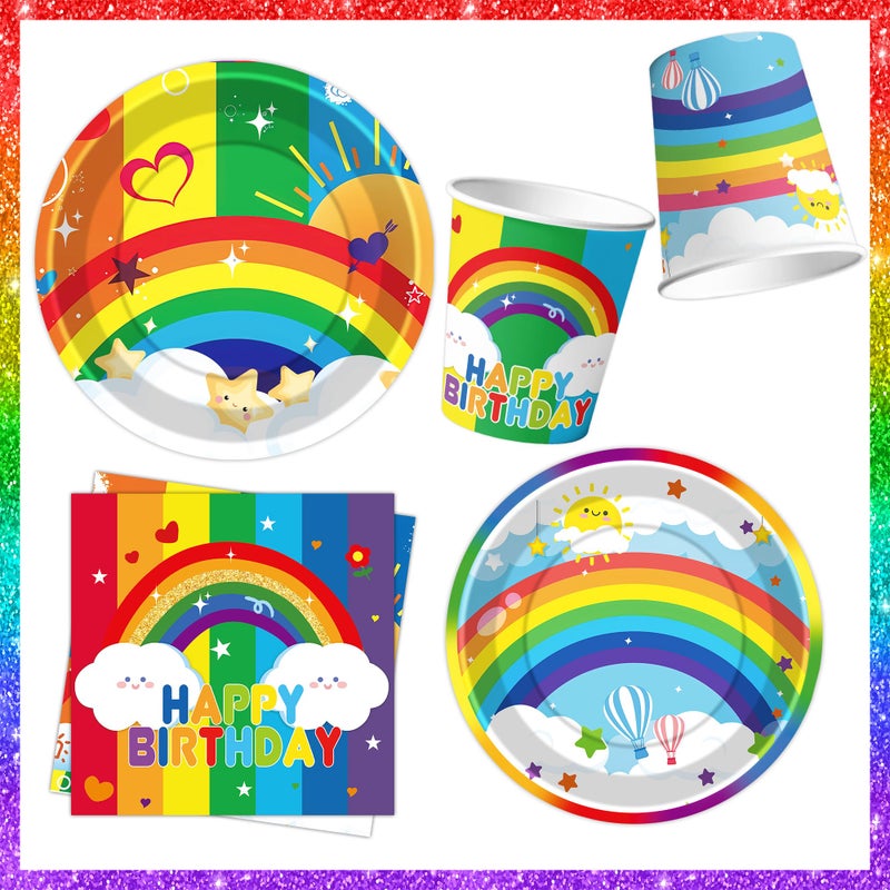 DMIGHT Rainbow Birthday Party Supplies Rainbow Theme Party Decorations for Boy, Include Tablecloth Banner Plate Napkin Cups - Image 4