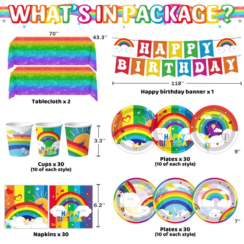 DMIGHT Rainbow Birthday Party Supplies Rainbow Theme Party Decorations for Boy, Include Tablecloth Banner Plate Napkin Cups - Image 2