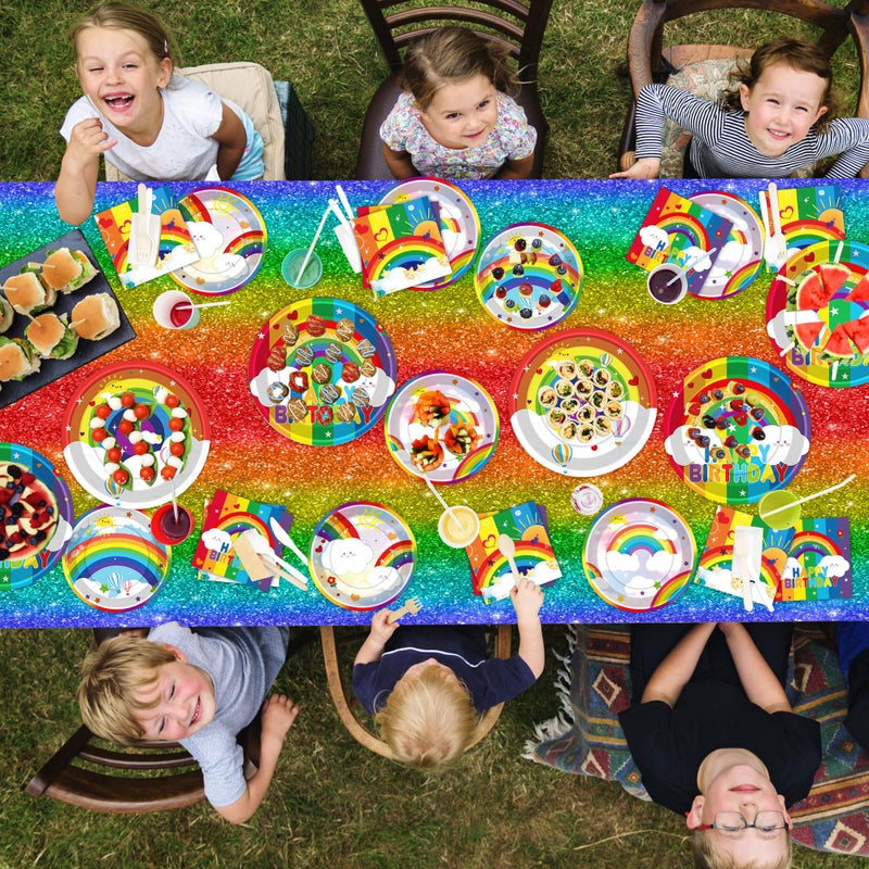DMIGHT Rainbow Birthday Party Supplies Rainbow Theme Party Decorations for Boy, Include Tablecloth Banner Plate Napkin Cups - Image 5