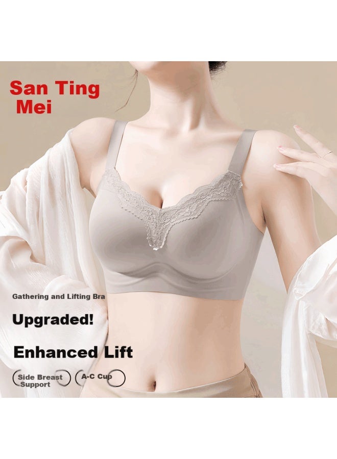 GRACEWELL Tingmei Lace Jelly Strip Fixed Cup Push-up Lifting Wireless Bra For Women Adjustable Anti-sagging Bra - Image 3